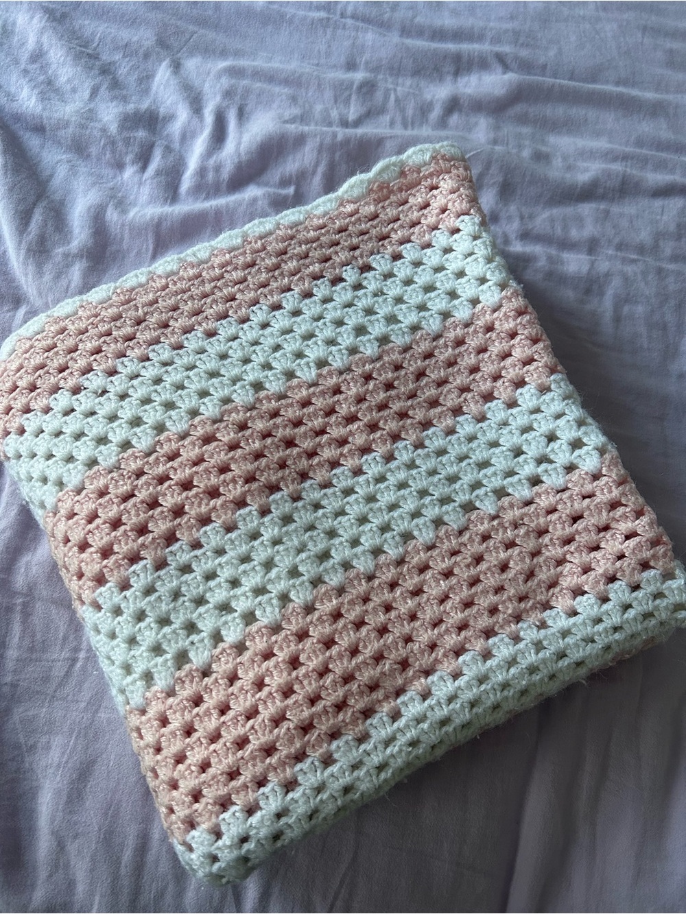 Pink Hand Knitted Crochet Blanket